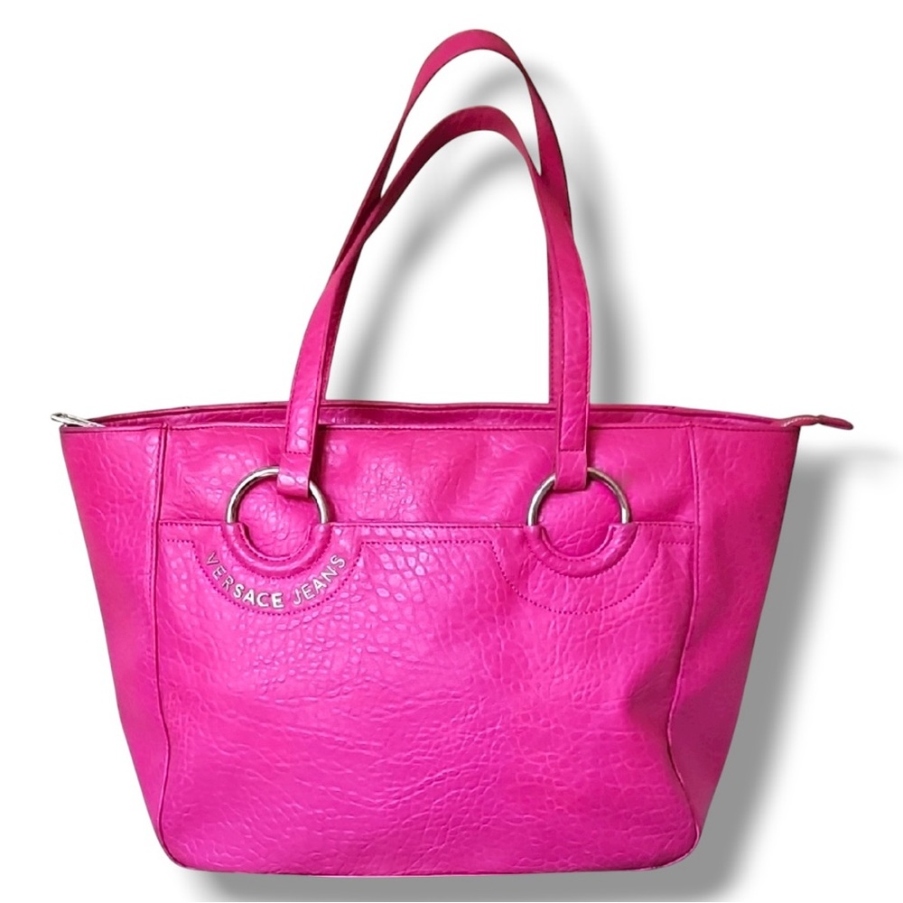 VERSACE JEANS COUTURE Faux Leather Large Tote Bag HOT PINK Holds It All!